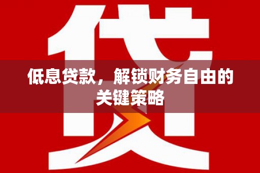 荔湾低息贷款，解锁财务自由的关键策略