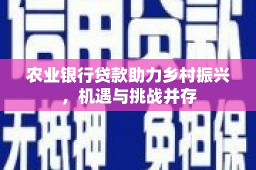 荔湾农业银行贷款助力乡村振兴，机遇与挑战并存